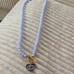 Handmade Pearl Evil Eye Charm Necklace